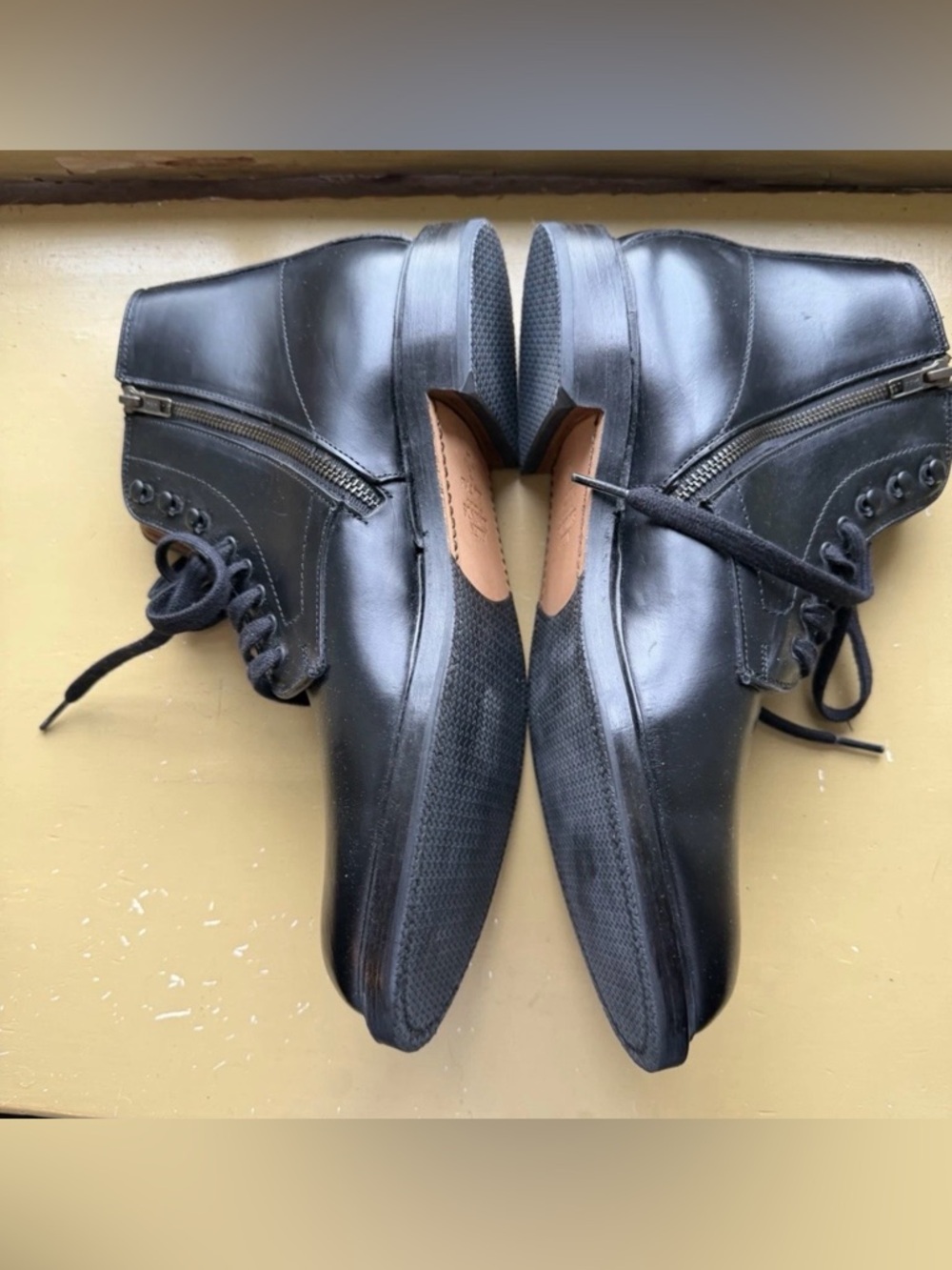 Allen Edmonds Black Higgins Mill Zipper boots 10.5D with upgraded V-tread sole.